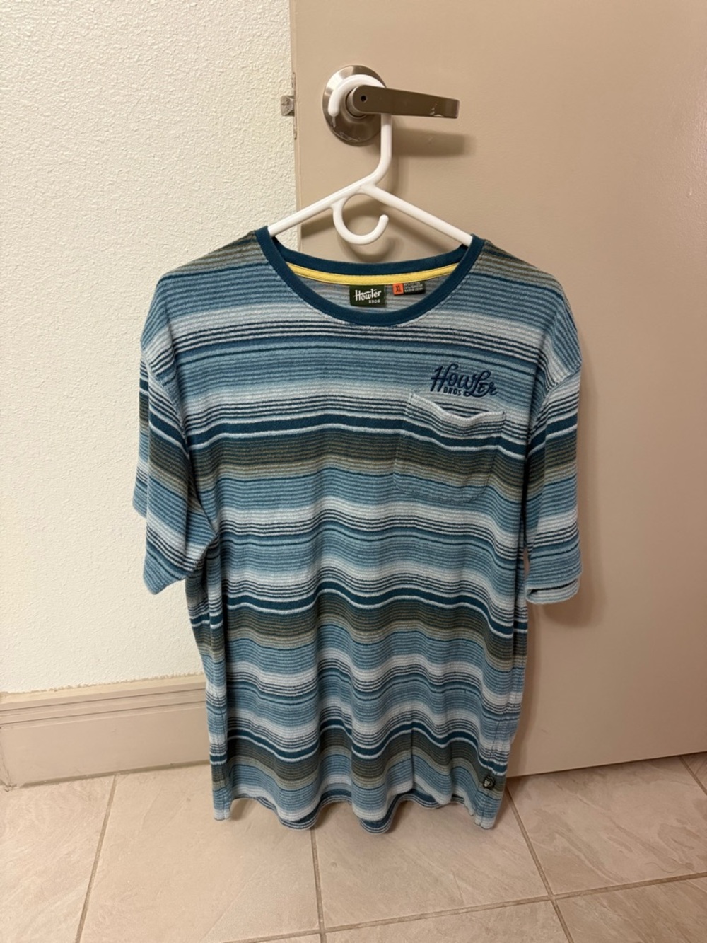 Howler Brothers Teal and Yellow Trim Striped Tee